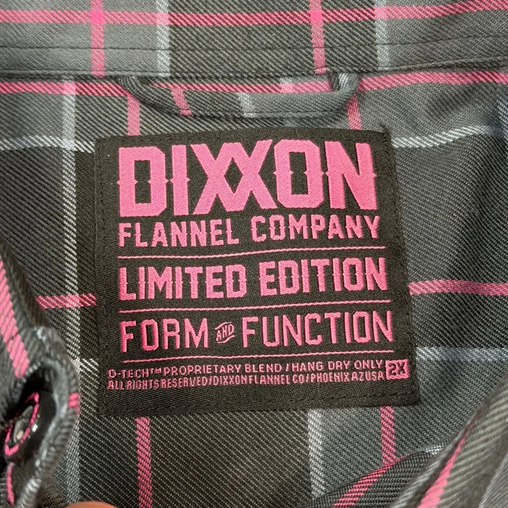 Dixxon Flannel Snap-On Button Down Shirt Men 2XL Grey Pink Plaid Limited Edition